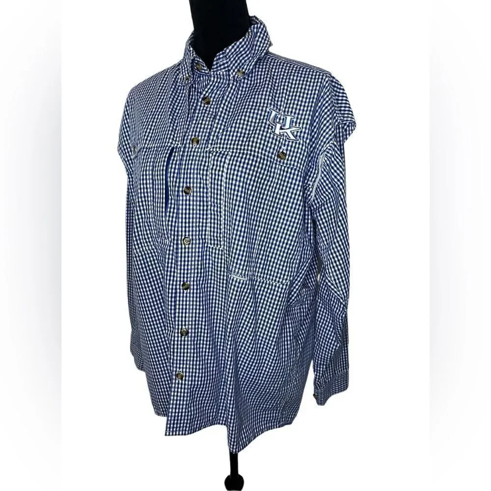 DRAKE UNIVERSITY OF KENTUCKY BLUE CHECKERED BUTTON UP WINGSHOOTERS SHIRT SIZE S‎